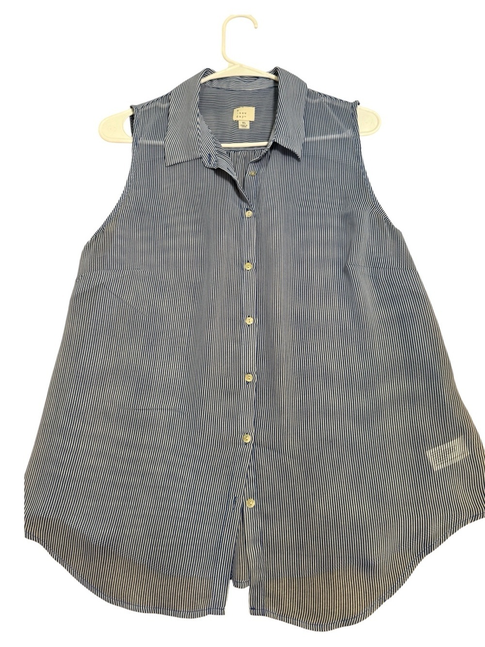 a new day Navy & White Pinstripe Sleeveless Button-Front Shirt